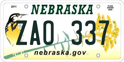 NE license plate ZAO337