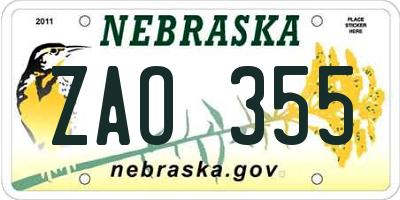 NE license plate ZAO355