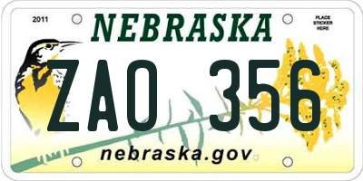 NE license plate ZAO356