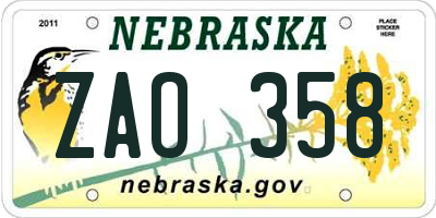 NE license plate ZAO358