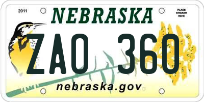 NE license plate ZAO360