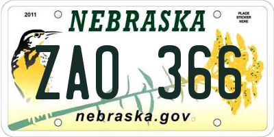 NE license plate ZAO366