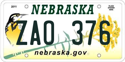 NE license plate ZAO376