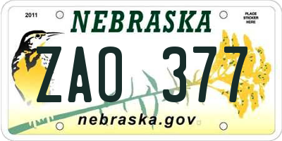 NE license plate ZAO377