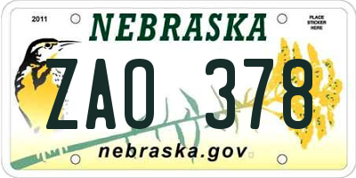 NE license plate ZAO378