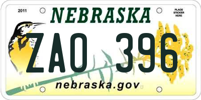 NE license plate ZAO396
