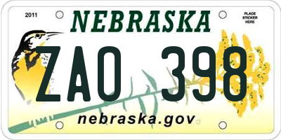 NE license plate ZAO398
