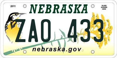 NE license plate ZAO433