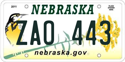 NE license plate ZAO443