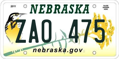 NE license plate ZAO475