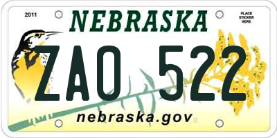 NE license plate ZAO522