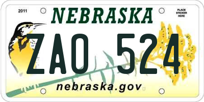NE license plate ZAO524