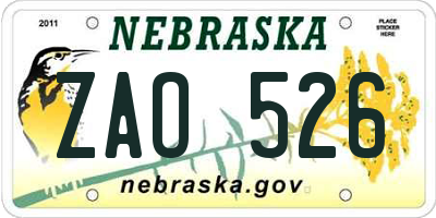 NE license plate ZAO526