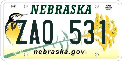 NE license plate ZAO531
