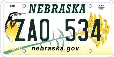 NE license plate ZAO534