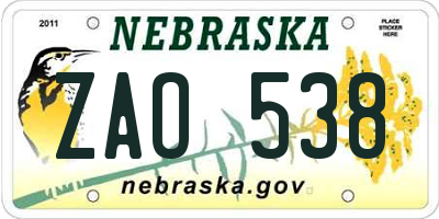 NE license plate ZAO538