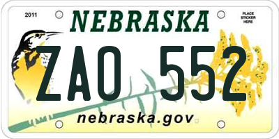 NE license plate ZAO552