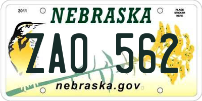 NE license plate ZAO562