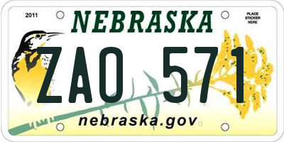 NE license plate ZAO571