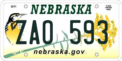 NE license plate ZAO593