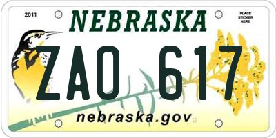 NE license plate ZAO617