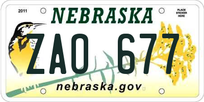 NE license plate ZAO677