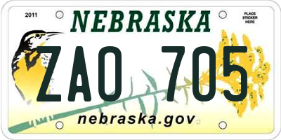 NE license plate ZAO705