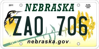 NE license plate ZAO706