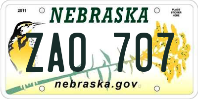 NE license plate ZAO707