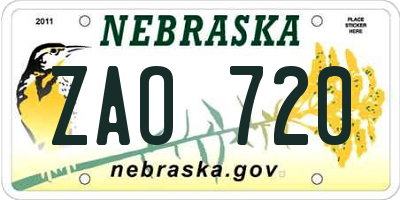 NE license plate ZAO720