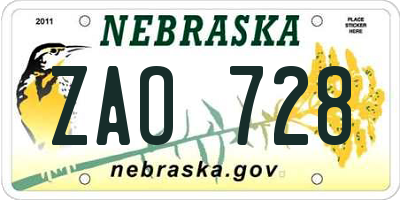 NE license plate ZAO728