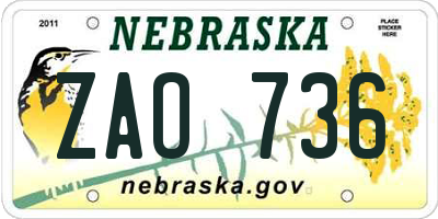 NE license plate ZAO736