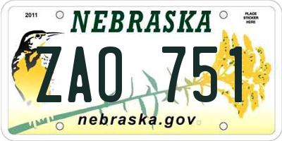 NE license plate ZAO751