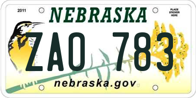 NE license plate ZAO783