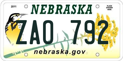 NE license plate ZAO792