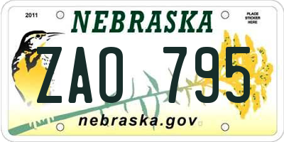 NE license plate ZAO795