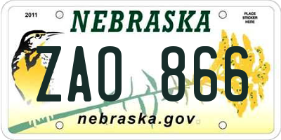 NE license plate ZAO866
