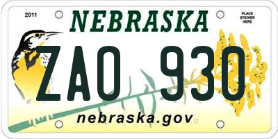 NE license plate ZAO930
