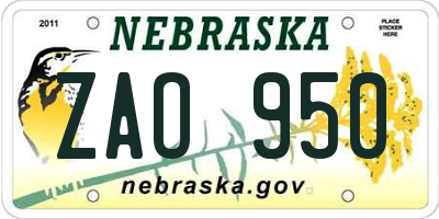 NE license plate ZAO950
