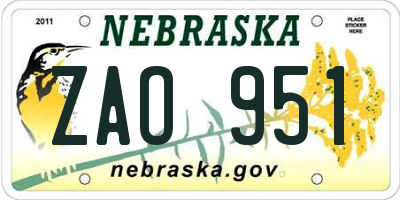 NE license plate ZAO951