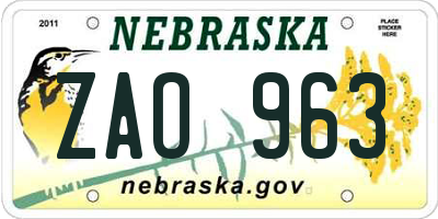 NE license plate ZAO963