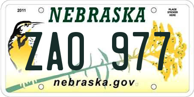 NE license plate ZAO977