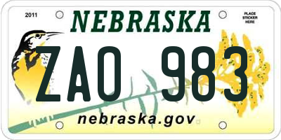 NE license plate ZAO983