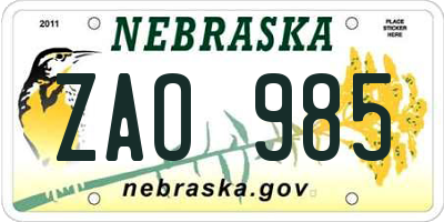 NE license plate ZAO985