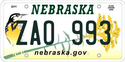 NE license plate ZAO993