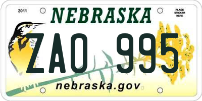 NE license plate ZAO995