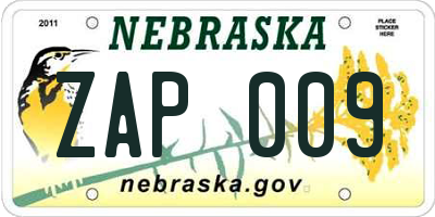 NE license plate ZAP009