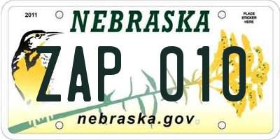 NE license plate ZAP010