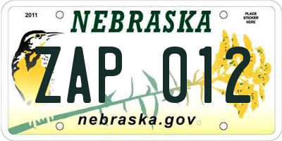 NE license plate ZAP012