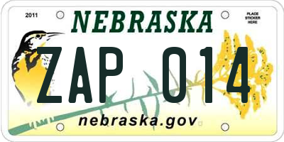 NE license plate ZAP014